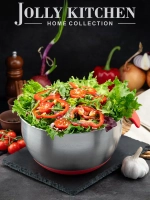 Миска Jolly Kitchen с ручкой, красная, 22 см, нержавеющая сталь 0,5 мм, объем 2,6 л