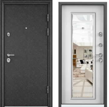 Входная стальная дверь Torex Ultimatum MP чёрный шёлк KB-11 KT белый с зеркалом