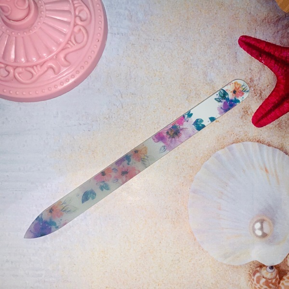 Пилка для ногтей стеклянная на блистере «Ультрамарин», цветочный принт, 14см