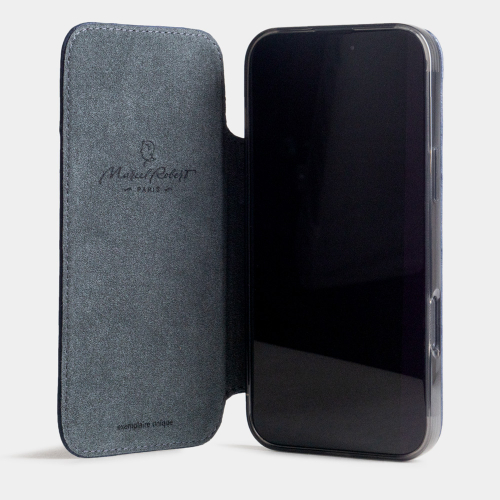 Чехол для iPhone 16 Pro Max из кожи страуса, синего цвета