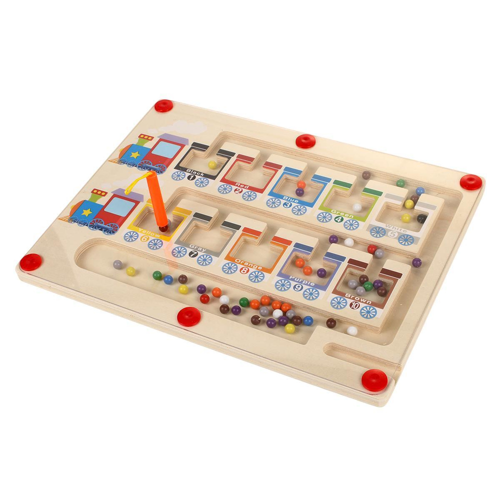 Развивающая игрушка деревянная Лабиринт магнитный с шариками паровозик, коробка C-41754