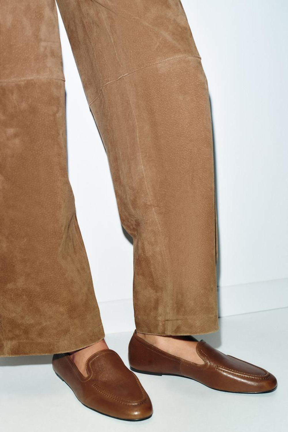 ZARA КОЖАНЫЕ ЛОФЕРЫ С ВЫСОКИМ РАНТОМ, КОРИЧНЕВЫЙ