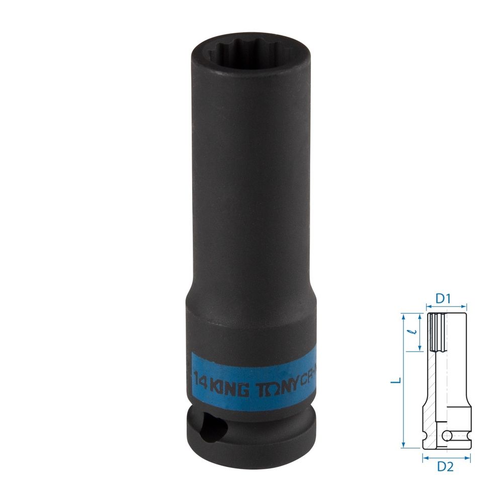 KING TONY (443014M) Головка торцевая ударная глубокая двенадцатигранная 1/2", 14 мм