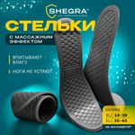 Стельки для обуви с МАССАЖНЫМ ЭФФЕТОМ, материал HI-POLY, размер RU 34-39 / EU 35-40, с линиями выреза, SHEGRA (ШЕГРА), 700754