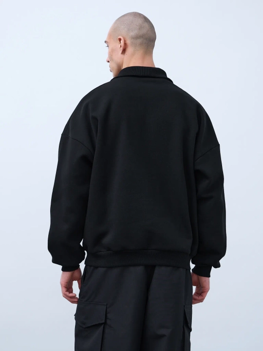 Свитшот с воротником на молнии с начесом (черный)