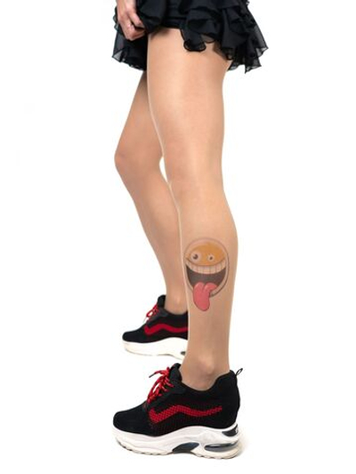 Колготки с принтом в виде смайлика на левой ножке (Размер: S-M-L) (Цвет: бежевый)