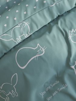 Постельное белье "КОТИКИ (мята)/Nicol" евро наволочки 50х70 2шт Простынь на резинке 180х200 см Пододеяльник 200х215 см Сказка сатин
