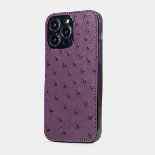 Чехол для iPhone 15 Pro из кожи страуса, фиолетового цвета