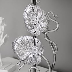 Настольная лампа Monstera Deliciosa (Монстера) Айс Античное серебро с абажуром Сити Белый