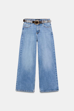 ZARA ДЖИНСЫ Z.10 КЮЛОТЫ С ВЫСОКОЙ ПОСАДКОЙ И РЕМНЕМ, ВЫЦВЕТШИЙ СИНИЙ