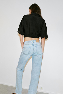 ZARA РУБАШКА С КОРОТКИМИ РУКАВАМИ И УЗЛОМ, ЧЕРНЫЙ