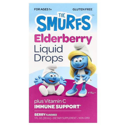 The Smurfs, жидкая добавка с бузиной, для детей от 1 года, ягодный вкус, 30 мл (1 жидк. унция)