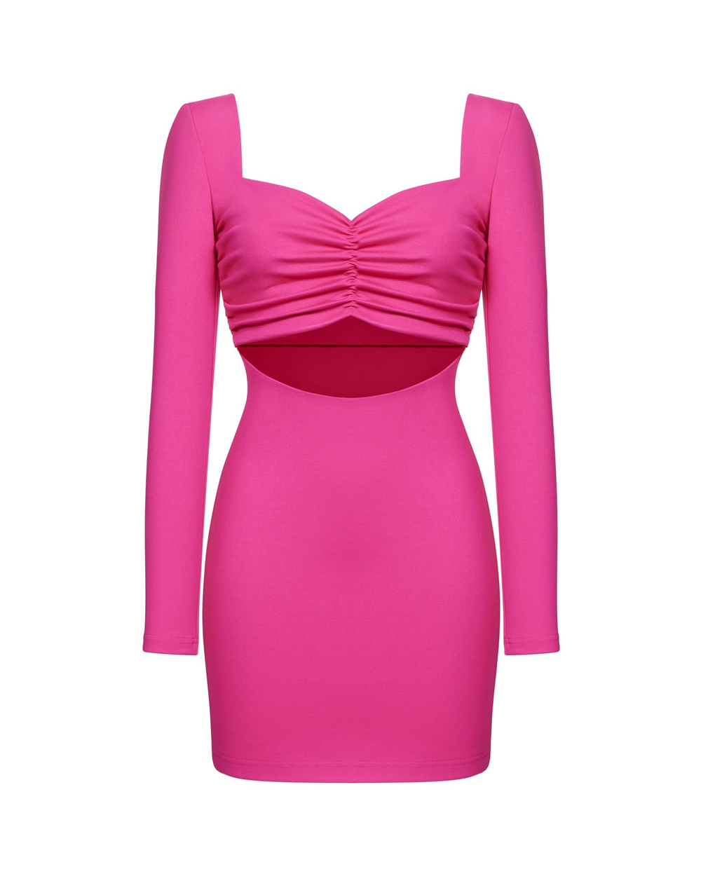 Платье мини с длинным рукавом из крепа с вырезом на животе, фуксия