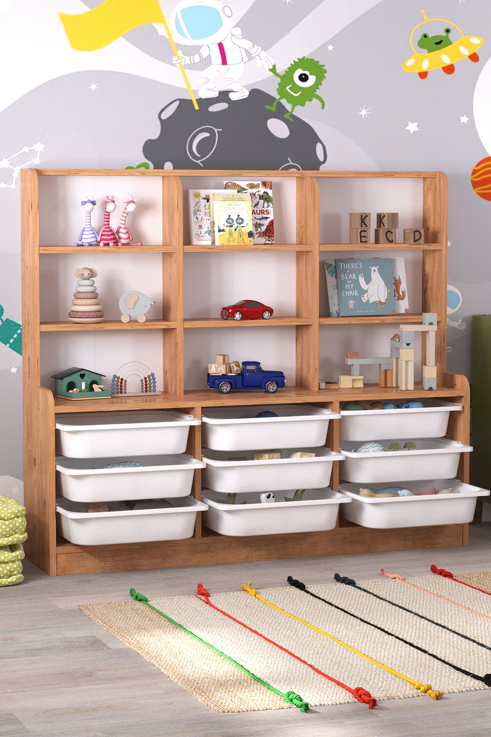 Стеллаж ALMINA с 9 выдвижными ящиками - сосна