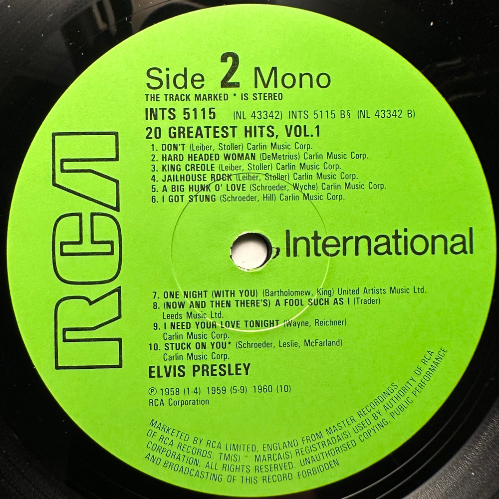 Elvis Presley - 20 Greatest Hits Vol. 1 (Англия 1981г.)