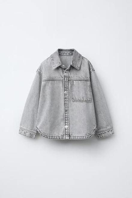 ZARA ДЖИНСОВАЯ КУРТКА-РУБАШКА, СЕРЫЙ
