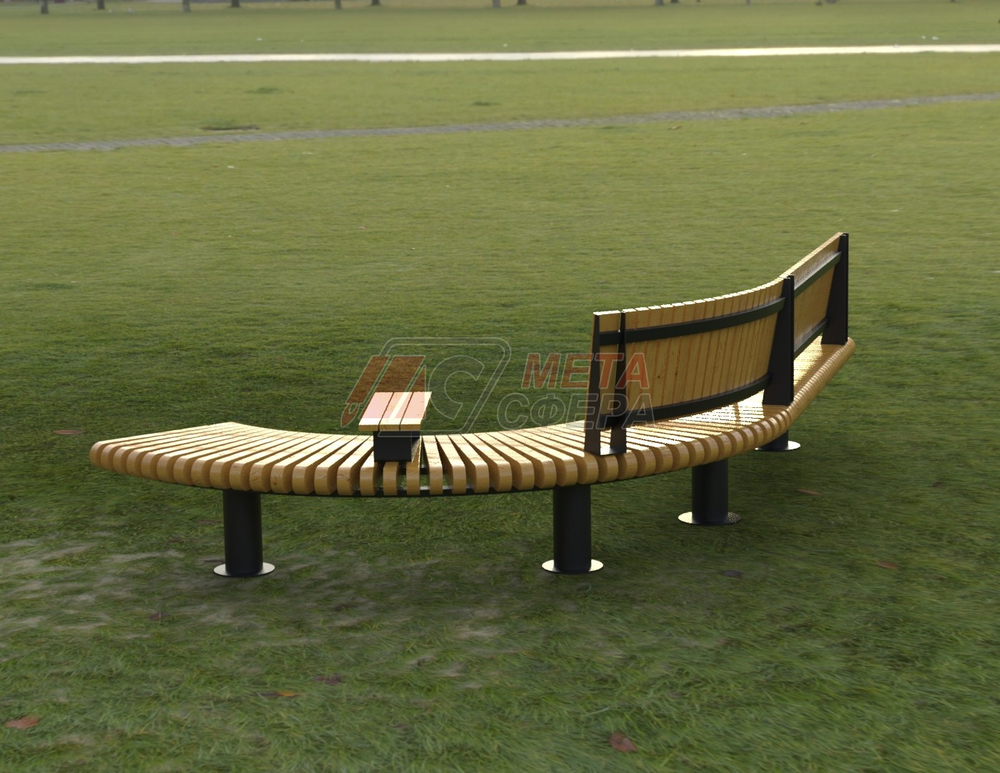 Скамейка Rail Road 01 Long с поворотом и подлокотниками