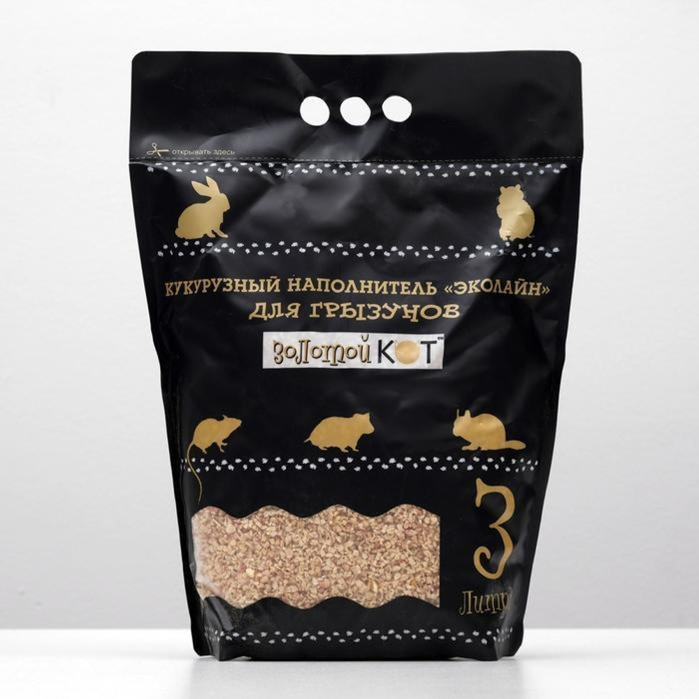 Золотой кот Кукурузный наполнитель для кошек и грызунов, 3 л
