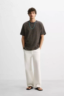 ZARA ЖАККАРДОВАЯ ФУТБОЛКА В ПОЛОСКУ, МОРСКОЙ СИНИЙ