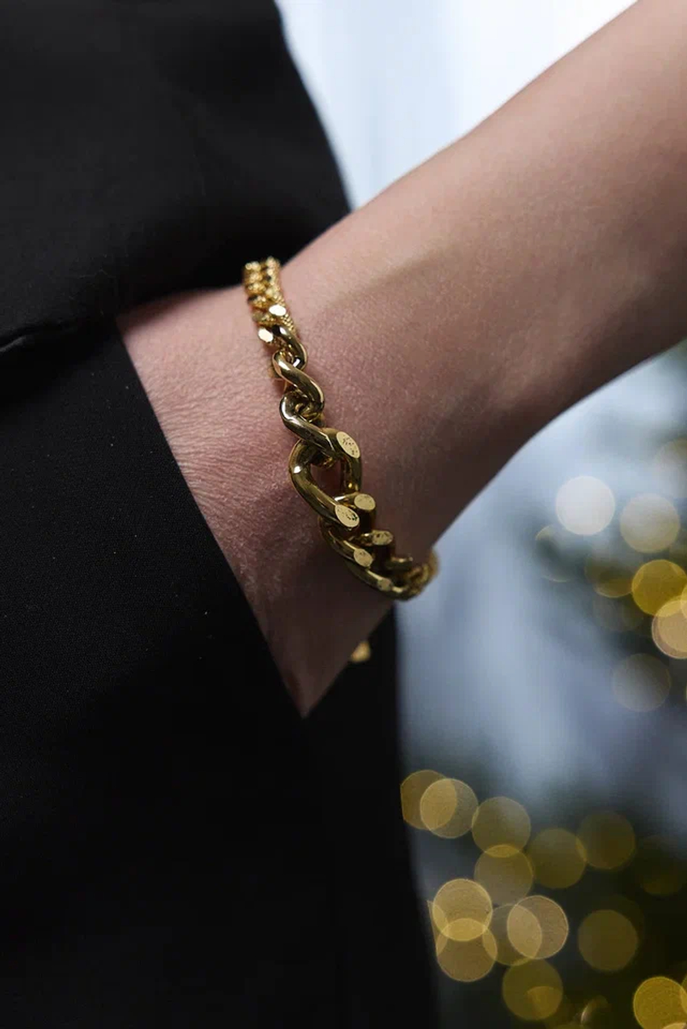 Браслет цепи плоские из разных звеньев, оттенок золото