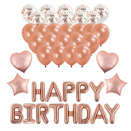 Шары воздушные НАБОР ДЛЯ ДЕКОРА "Happy Birthday", 43 шара, розовое золото, BRAUBERG KIDS, 591899