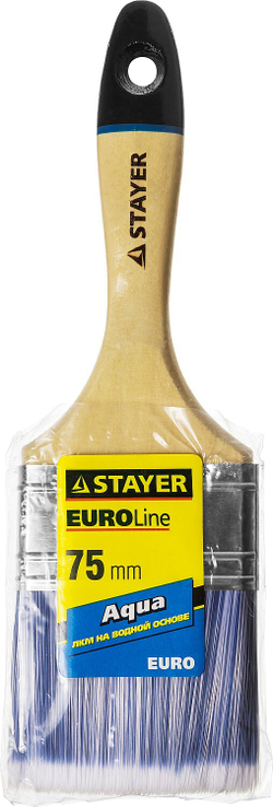 STAYER AQUA, 75 мм, 3″, искусственная щетина, деревянная ручка для воднодисперсионных и акриловых ЛКМ, плоская кисть (01062-075)