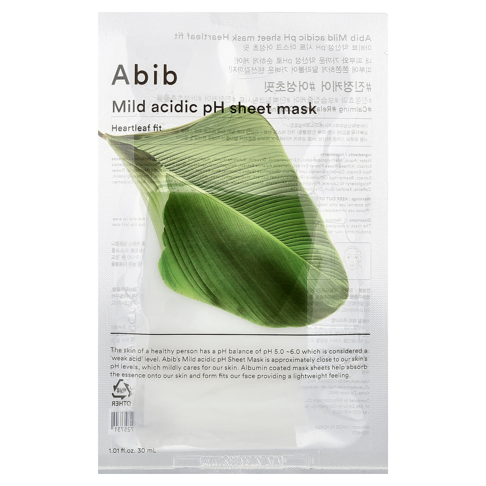 Abib, тканевая маска с кислотным уровнем pH, Heartleaf Fit, 1 шт., 30 мл (1,01 жидк. унции)