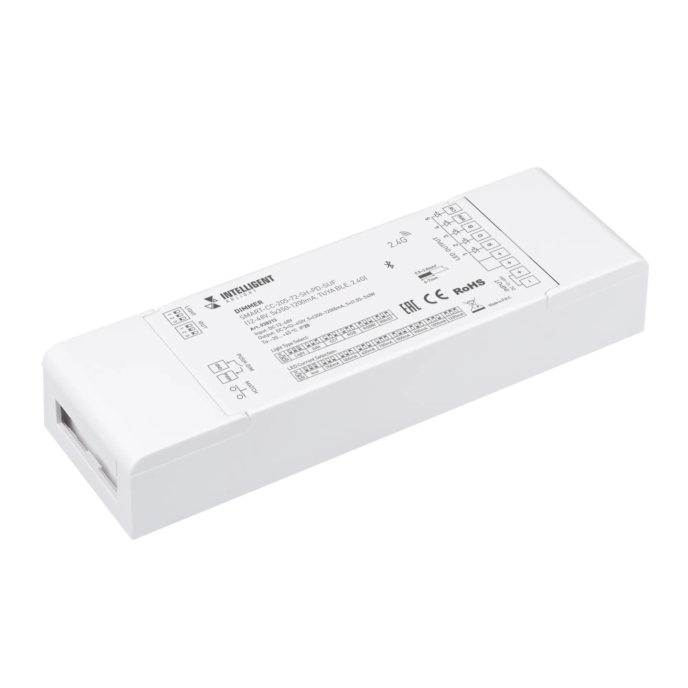 INTELLIGENT ARLIGHT Диммер SMART-CC-205-72-SH-PD-SUF (12-48V, 5x350-1200mA, TUYA BLE, 2.4G) (IARL, IP20 Пластик, 5 лет) 038213