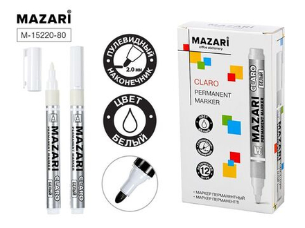 Маркер перманентный 1-2мм пулевидный, белый