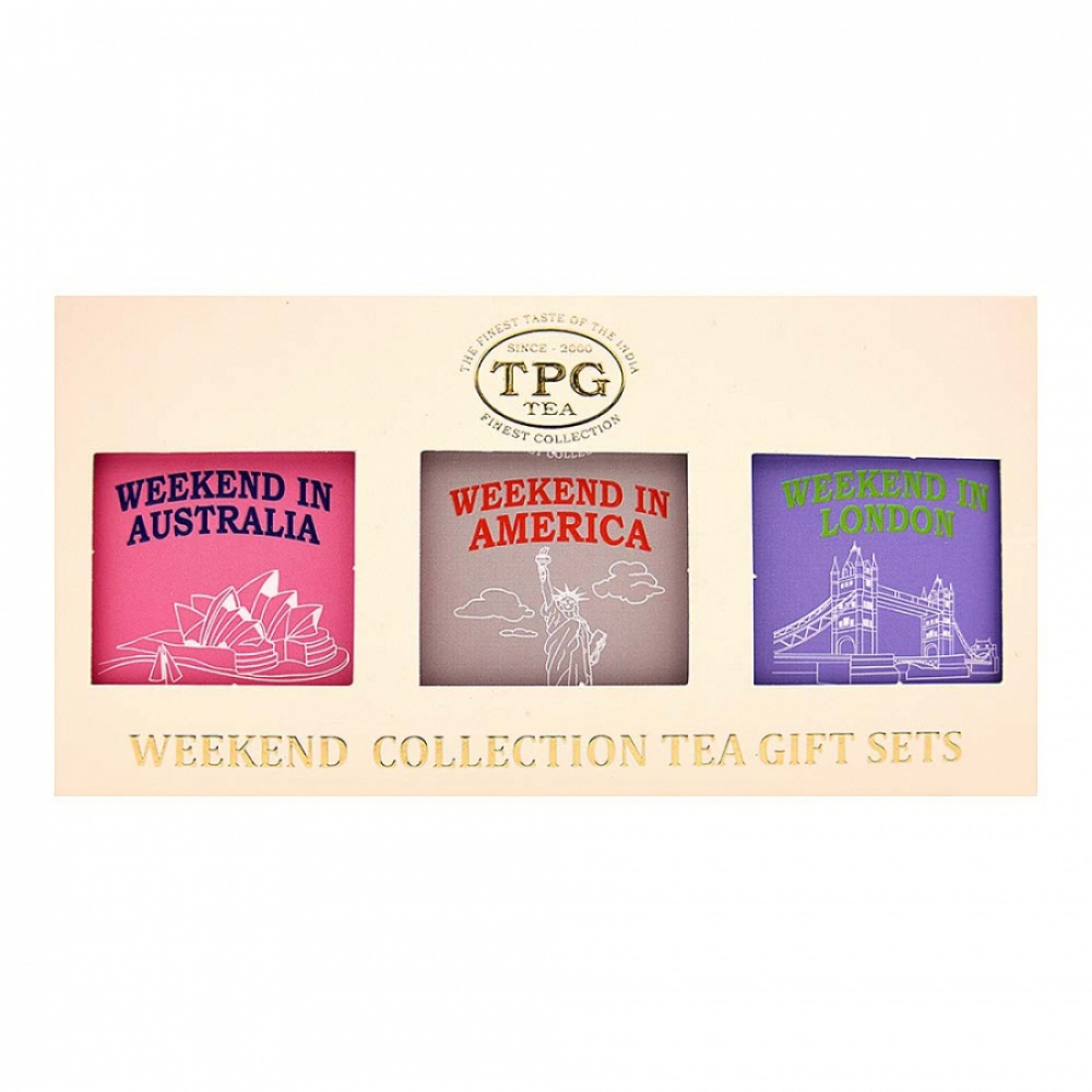 TPG Weekend Collection Tea Gift set 3 in 1 Australia America London Подарочный Набор Чая Уикэнд Клддекция 3 в 1 Уикэнд в Австралии Уикэнд в Америке  Уикэнд в Лондоне 150г