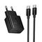 Adapter / Адаптер мережевий HOCO C to C Cable Star single port PD charger set N76 |25W/3A, PD/QC, GaN| black 6942007672986 (Чорний)