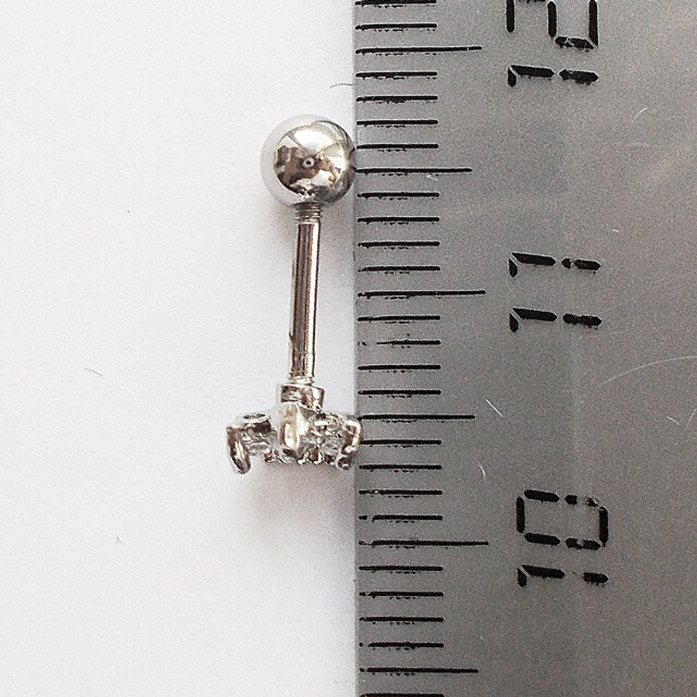 Пирсинг для ушей. Микроштанга 6 мм "Корона" с белыми кристаллами. Медицинская сталь. 1 шт