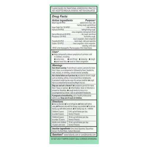 Hyland's Naturals, От простуды и кашля для детей, для детей от 2 до 12 лет, без добавок, 118 мл (4 жидк. унц.)