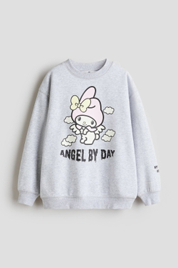 H&M Толстовка оверсайз с принтом, светло-серый