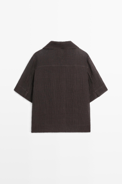 Massimo Dutti Блуза поло из струящегося смесового льна, коричневый