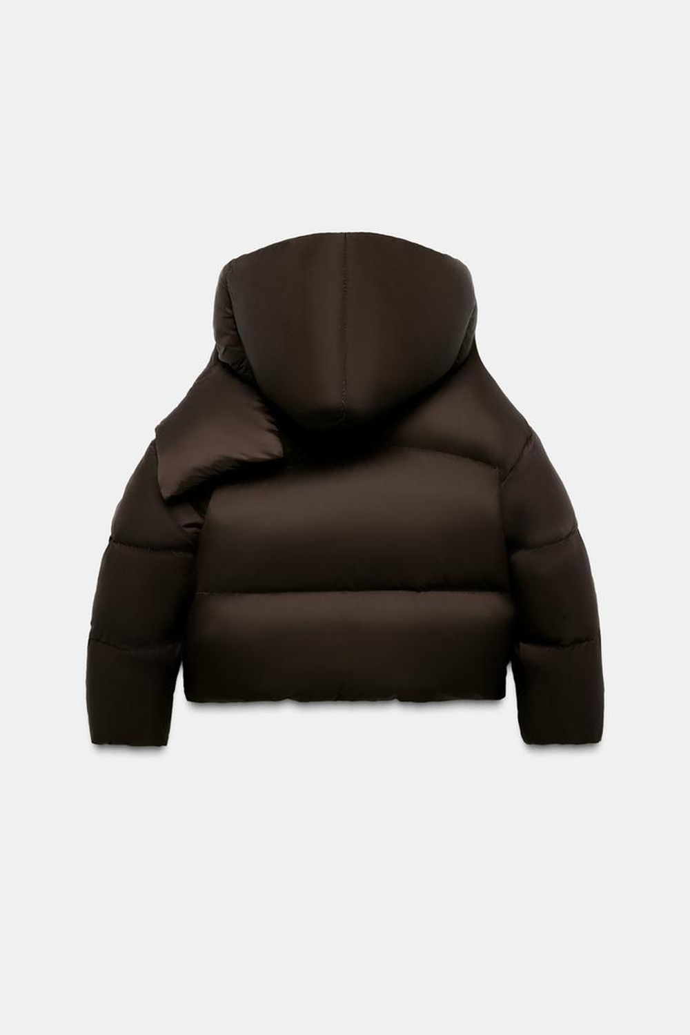 ZARA ВОДОНЕПРОНИЦАЕМЫЙ ВЕТРОЗАЩИТНЫЙ ПУХОВИК С КАПЮШОНОМ ИЗ ПЕРА И ПУХА, КОРИЧНЕВЫЙ