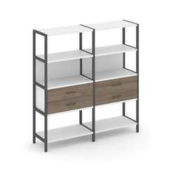 Shelf System Двухсекционный стеллаж четырехярусный с ящиками SN.STM-422 Белый/Вяз Благородный/Металл