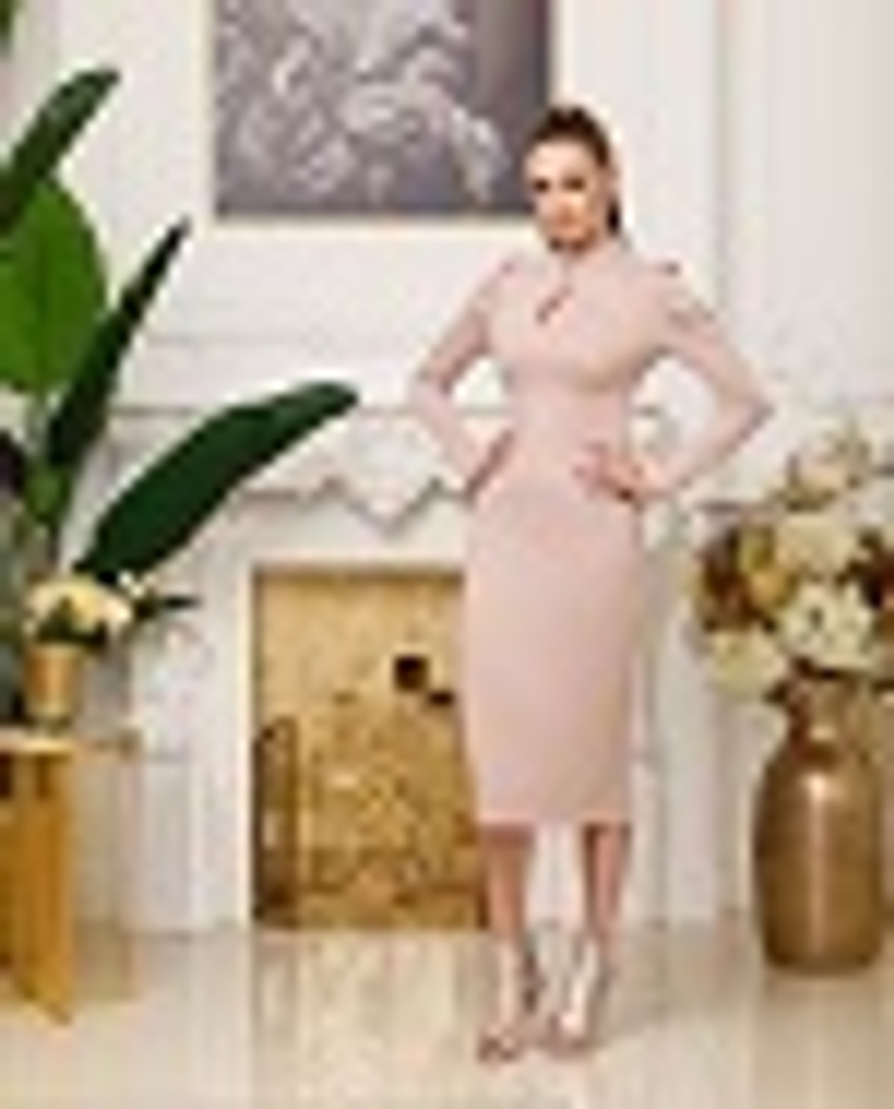 01-02-21 FW Трикотажное платье-футляр с длинным рукавом, какао L