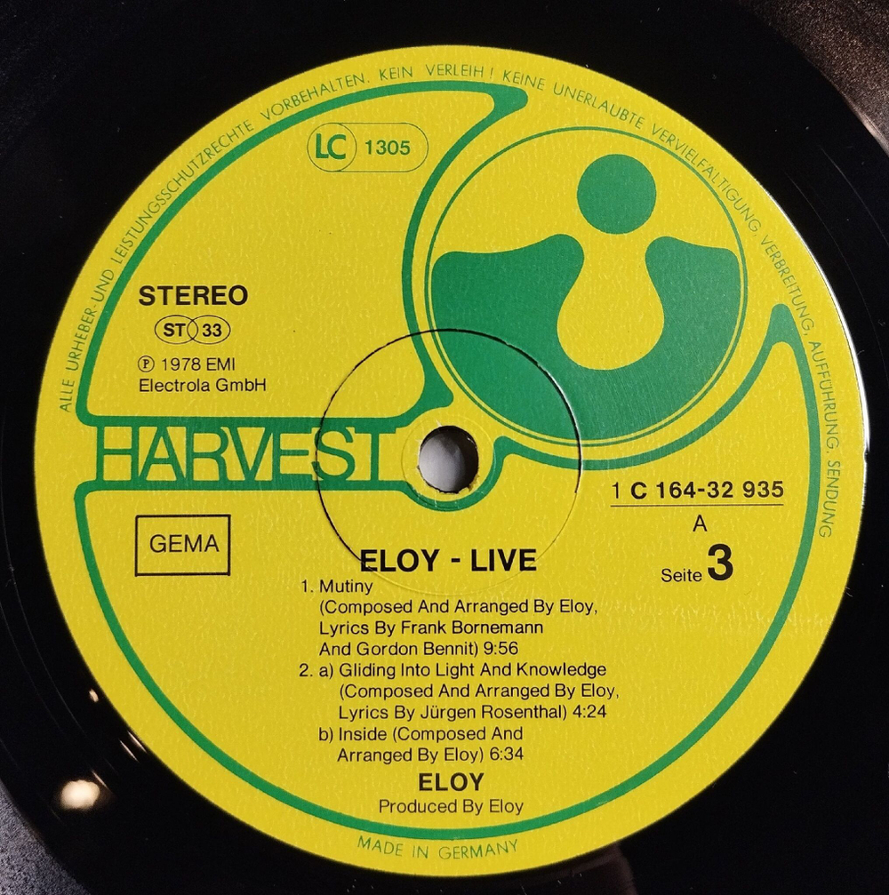 Винтажная виниловая пластинка LP Eloy Live (Germany 1978)