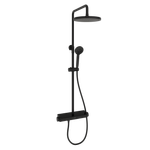 Душевая стойка Sancos Teo с термостатом, изливом и полкой, черный матовый, SC11002MB