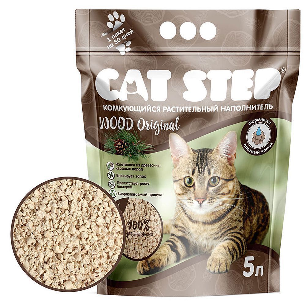 Cat Step 4,6кг (10л) наполнитель растительный комкующийся Wood Original