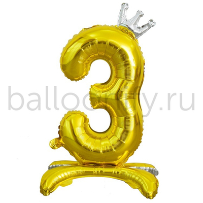 Шар ЦИФРА 3 Gold на подставке Корона 32" 81 см