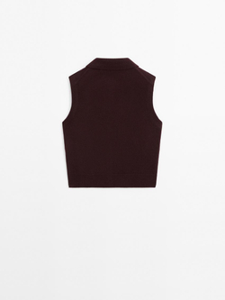 Massimo Dutti Укороченный трикотажный жилет с карманами, бордо