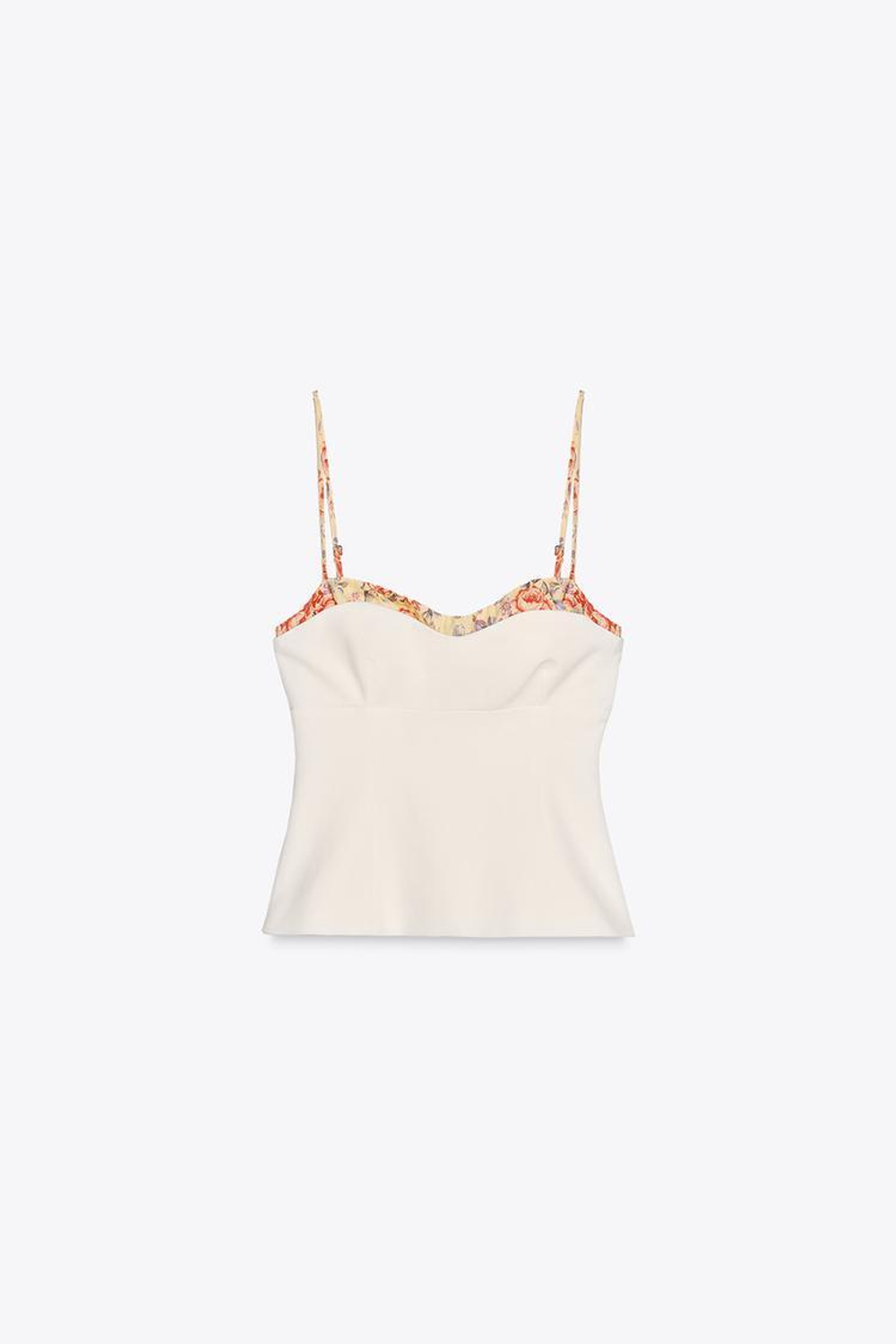 ZARA ТОП ИЗ ЭЛАСТИЧНОЙ ТКАНИ С КОНТРАСТНЫМ ПРИНТОМ, БЕЛЫЙ
