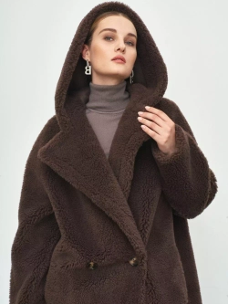 Шуба женская чебурашка тедди из эко меха, шоколадная, SilverFox