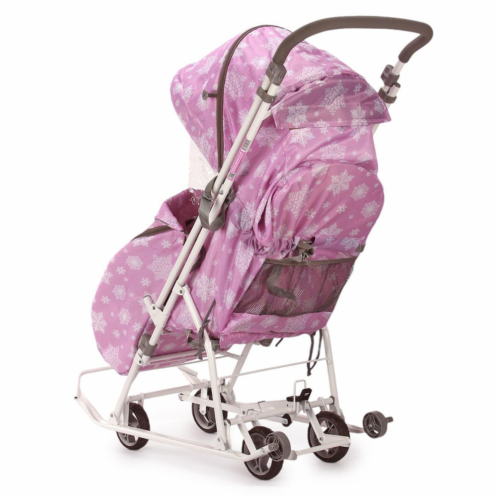 Санки-коляска "Наши Детки 3-1К" со снежинками на сиреневом