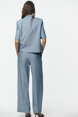 ZARA ПРЯМЫЕ БРЮКИ С ЗАЩИПАМИ, СИНИЙ