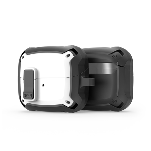 Усиленный чехол белого цвета от Dux Ducis для наушников Samsung Buds 3 и Buds 3 Pro, серия SECH Series Case, в комплекте с карабином