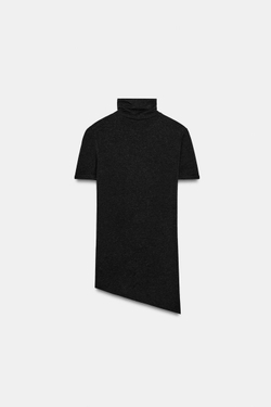 ZARA ФУТБОЛКА АСИММЕТРИЧНОГО КРОЯ С ВЫСОКИМ ВОРОТНИКОМ,ЧЕРНЫЙ