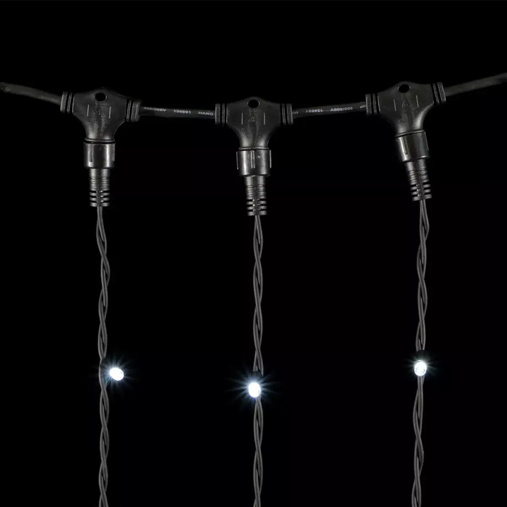 Светодиодный занавес с колпачком 1*9 м., 900 белых LED ламп, каучуковый черный провод, IP65, Beauty Led (LL901-1-2W)